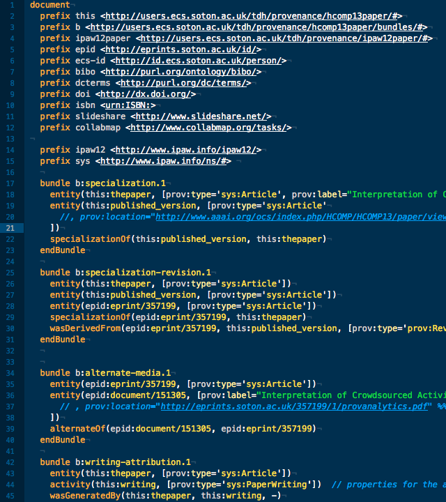 Screenshot of TextMate with PROV-N syntax highlighting